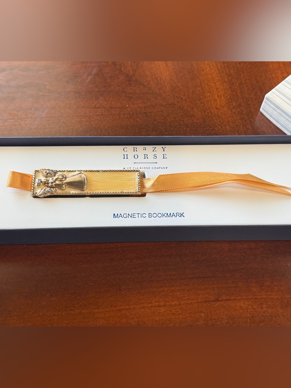 Crazy Horse LIZ CLAIBORNE Magnetic Bookmark Gold Enamel Angel & Blue Rhinestones
